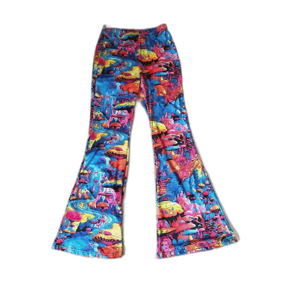 Psychedelic Trippy Mushroom Print Flare Pants